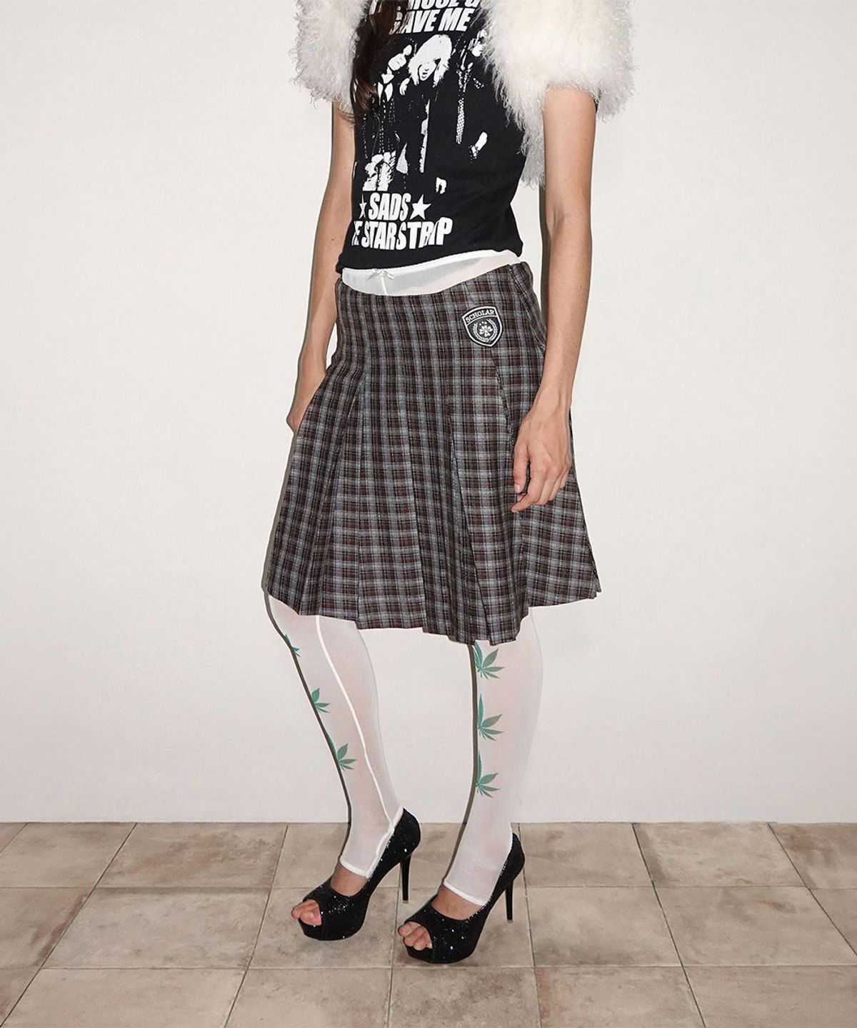 스컬프터(SCULPTOR) Plaid Pleated Midi Skirt Brown
