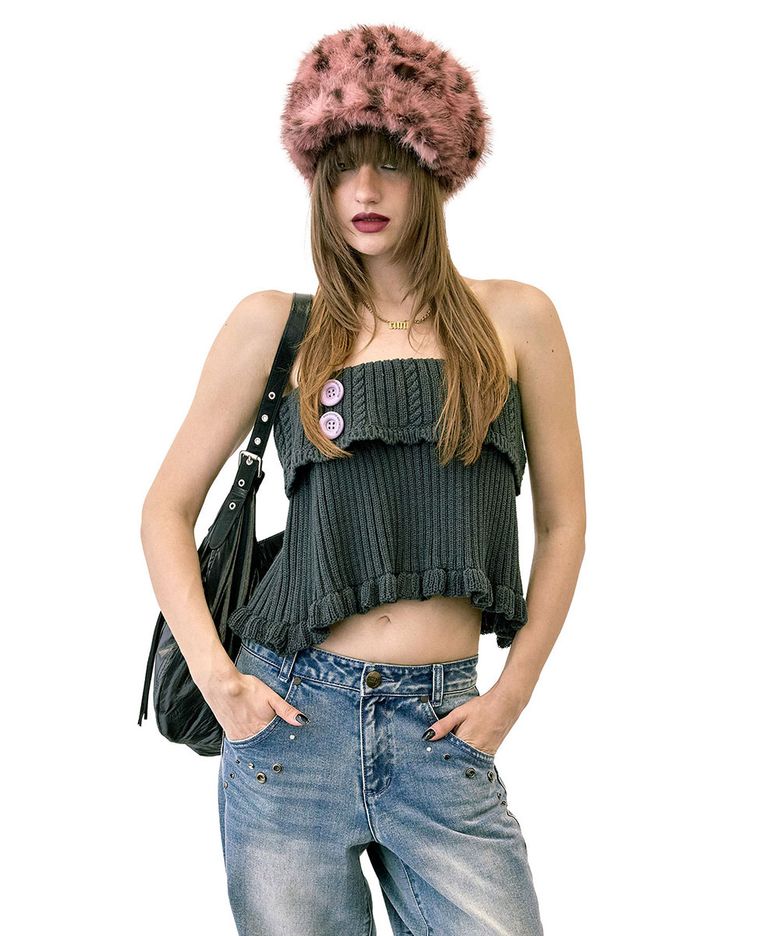 Two-Way Knit Capelet Melange Gray
