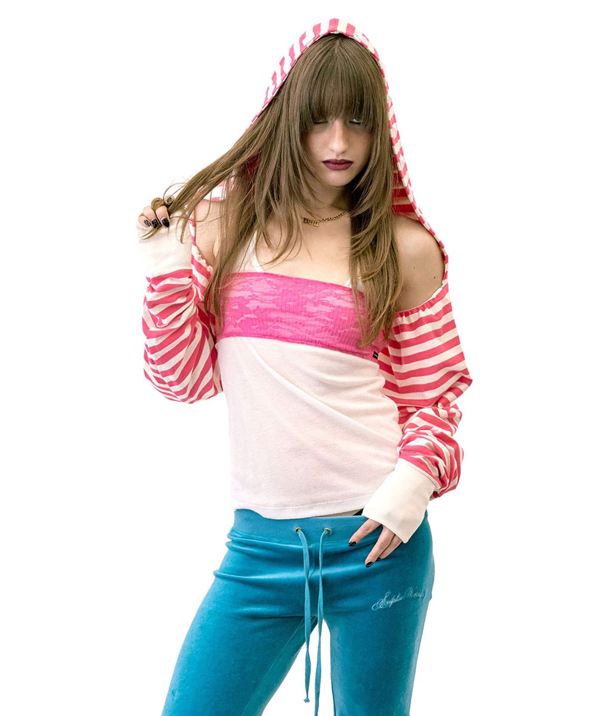 스컬프터(SCULPTOR) Hooded Stripe Scarf Bolero Acid Pink