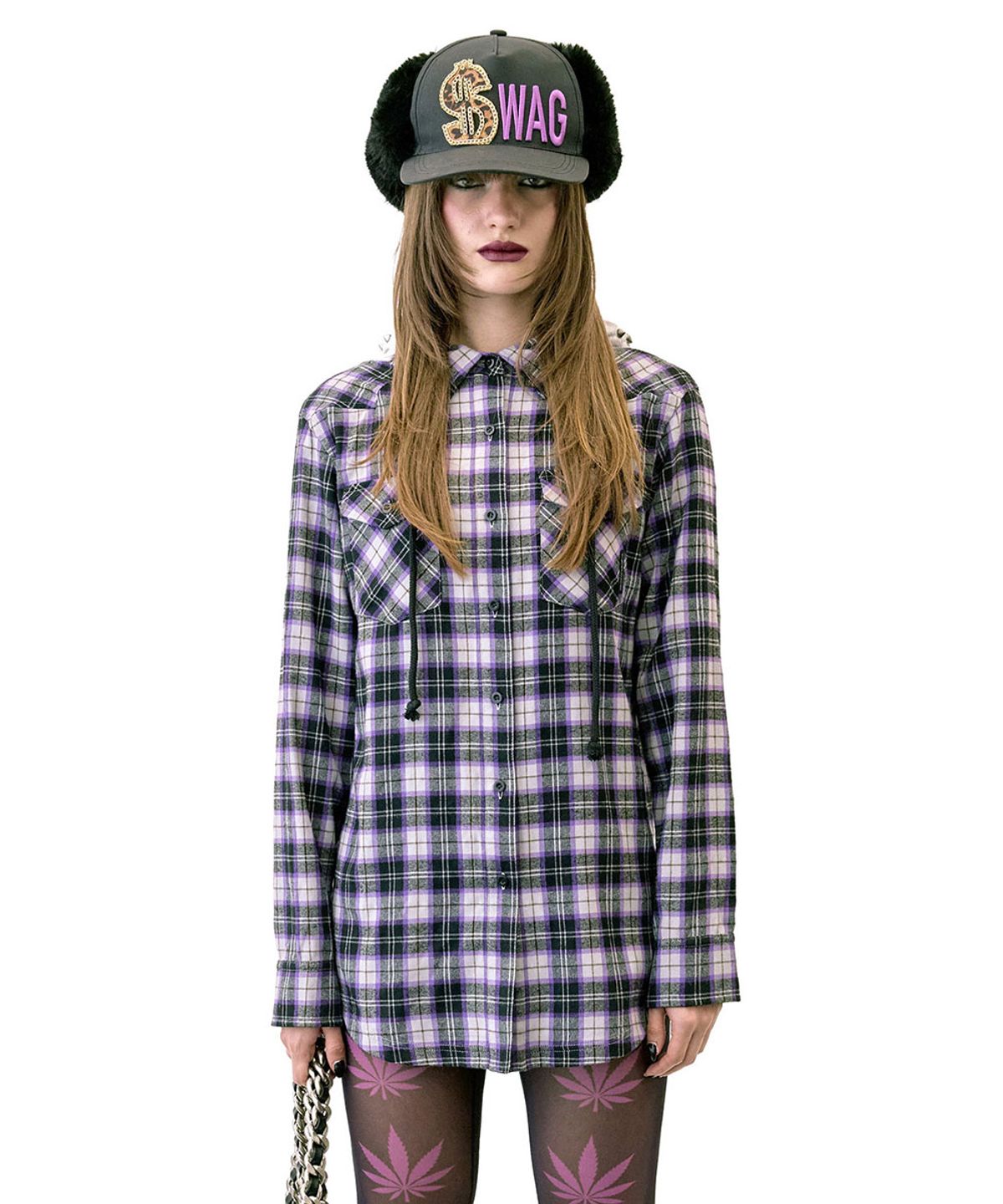 스컬프터(SCULPTOR) Boyfriend Hooded Shirts Purple Check