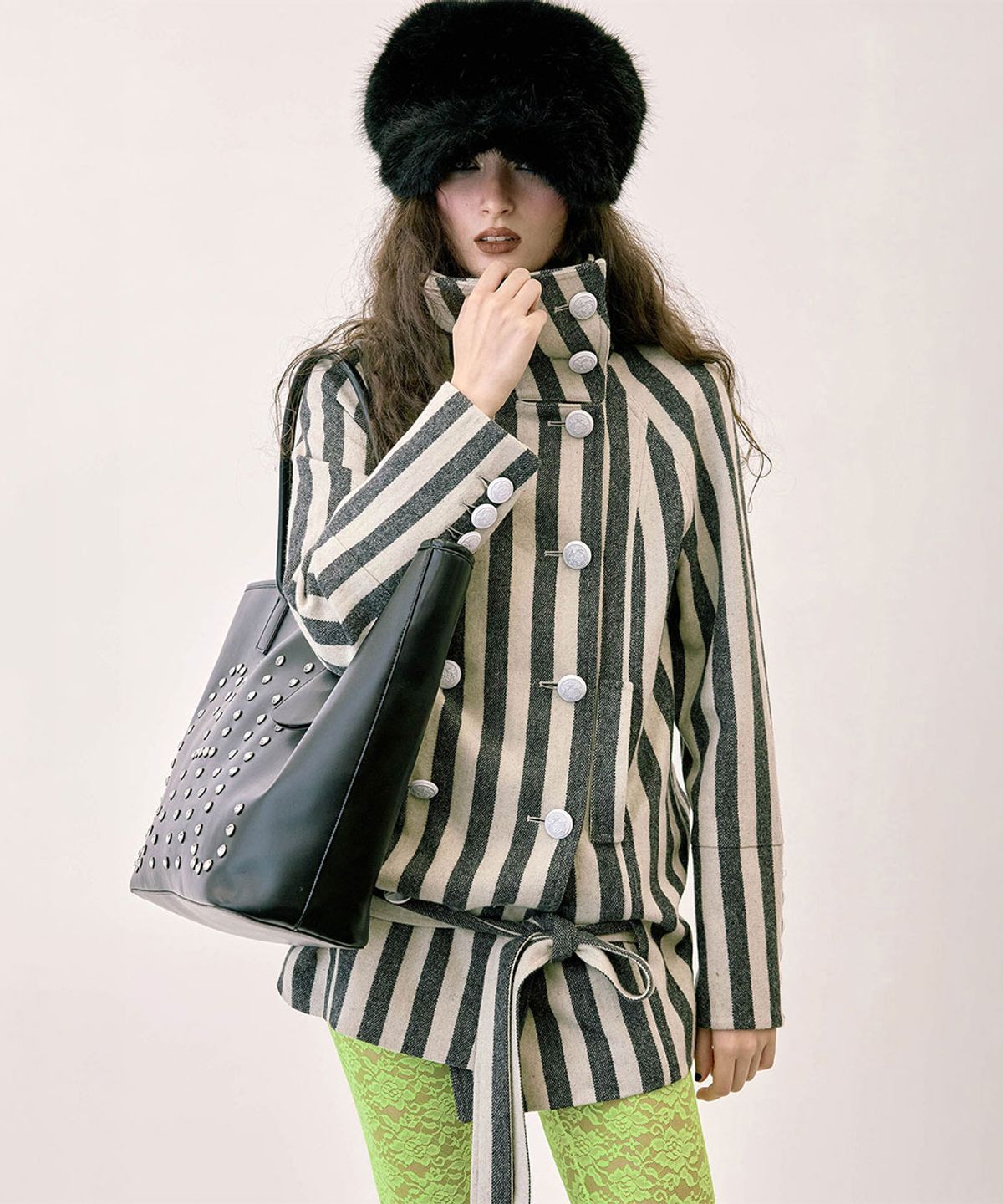 스컬프터(SCULPTOR) Wool Trench Half Coat Gray Stripe