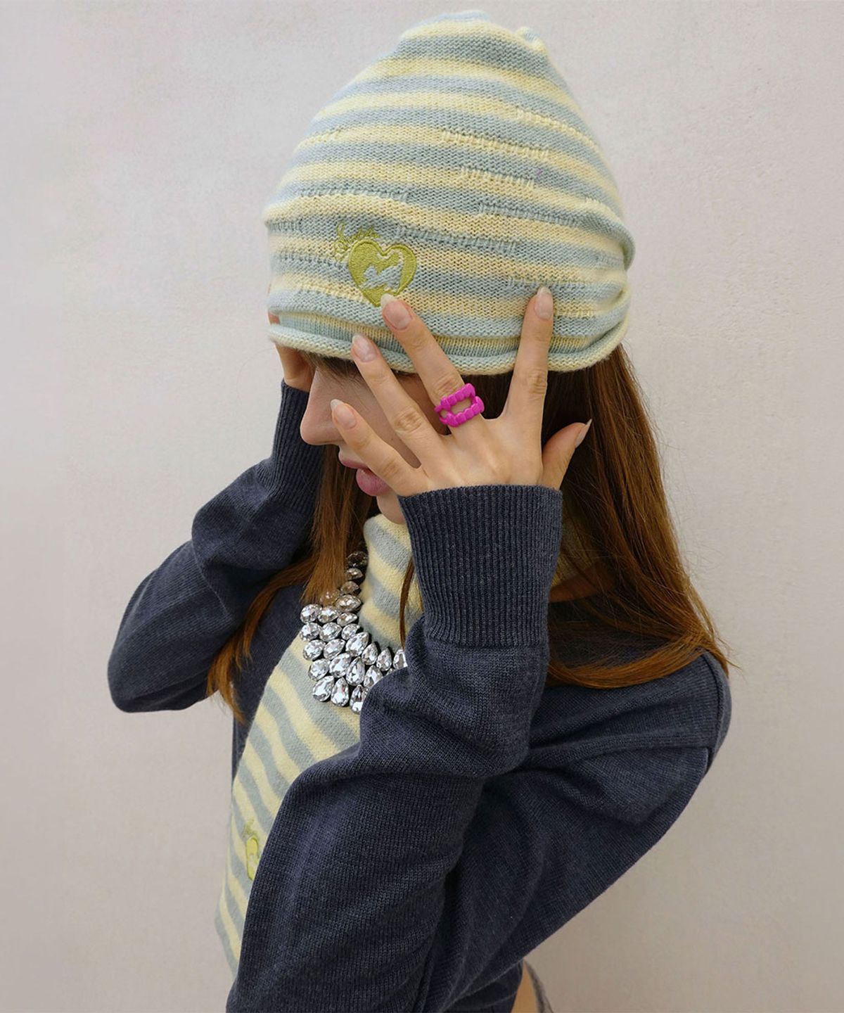 스컬프터(SCULPTOR) Cashmere Blend Stripe Beanie Lemon/Mint