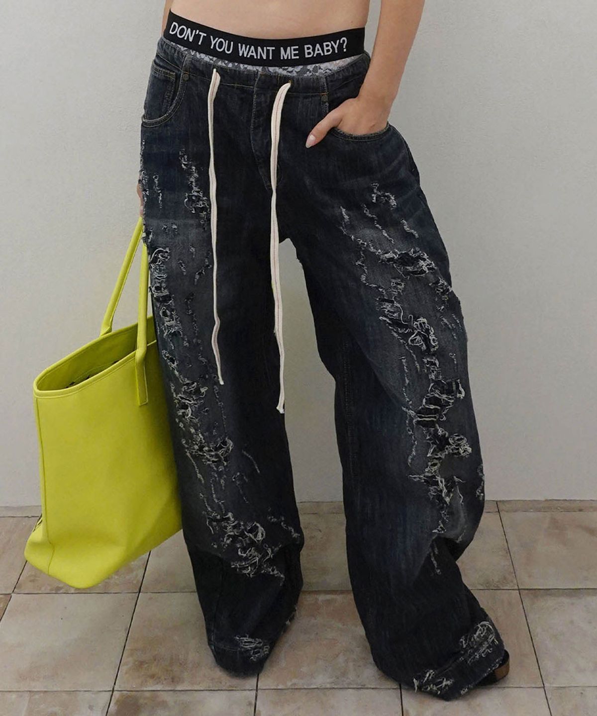스컬프터(SCULPTOR) Distressed Layered Jeans Faded Black