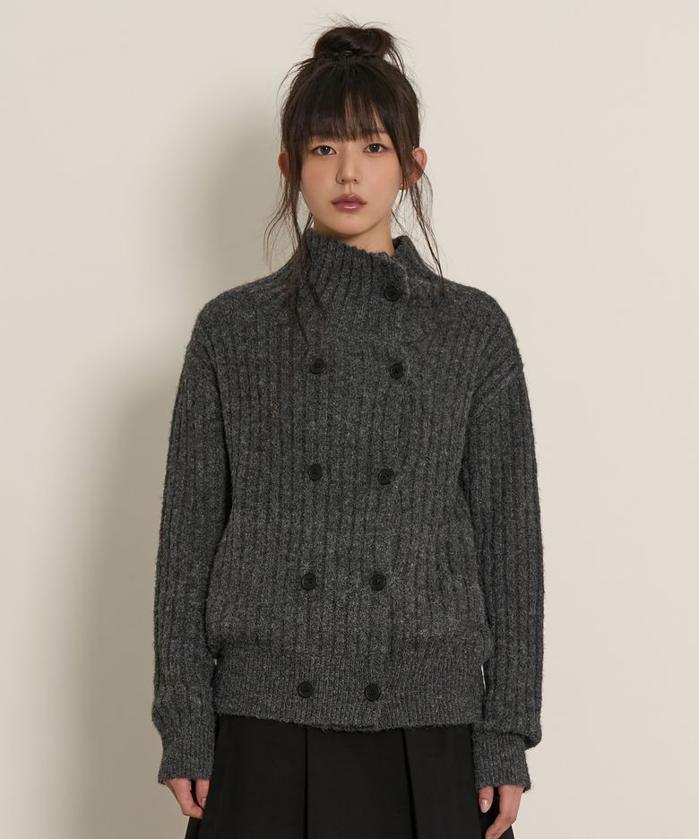 Double Button High Neck Cardigan (Charcoal)