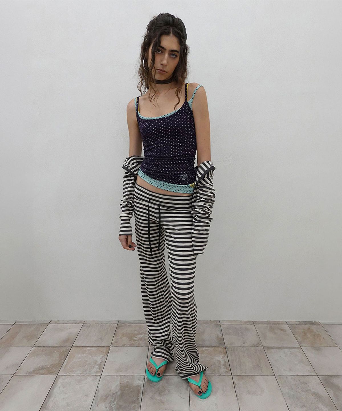 스컬프터(SCULPTOR) Classic Striped Jersey Pants Charcoal
