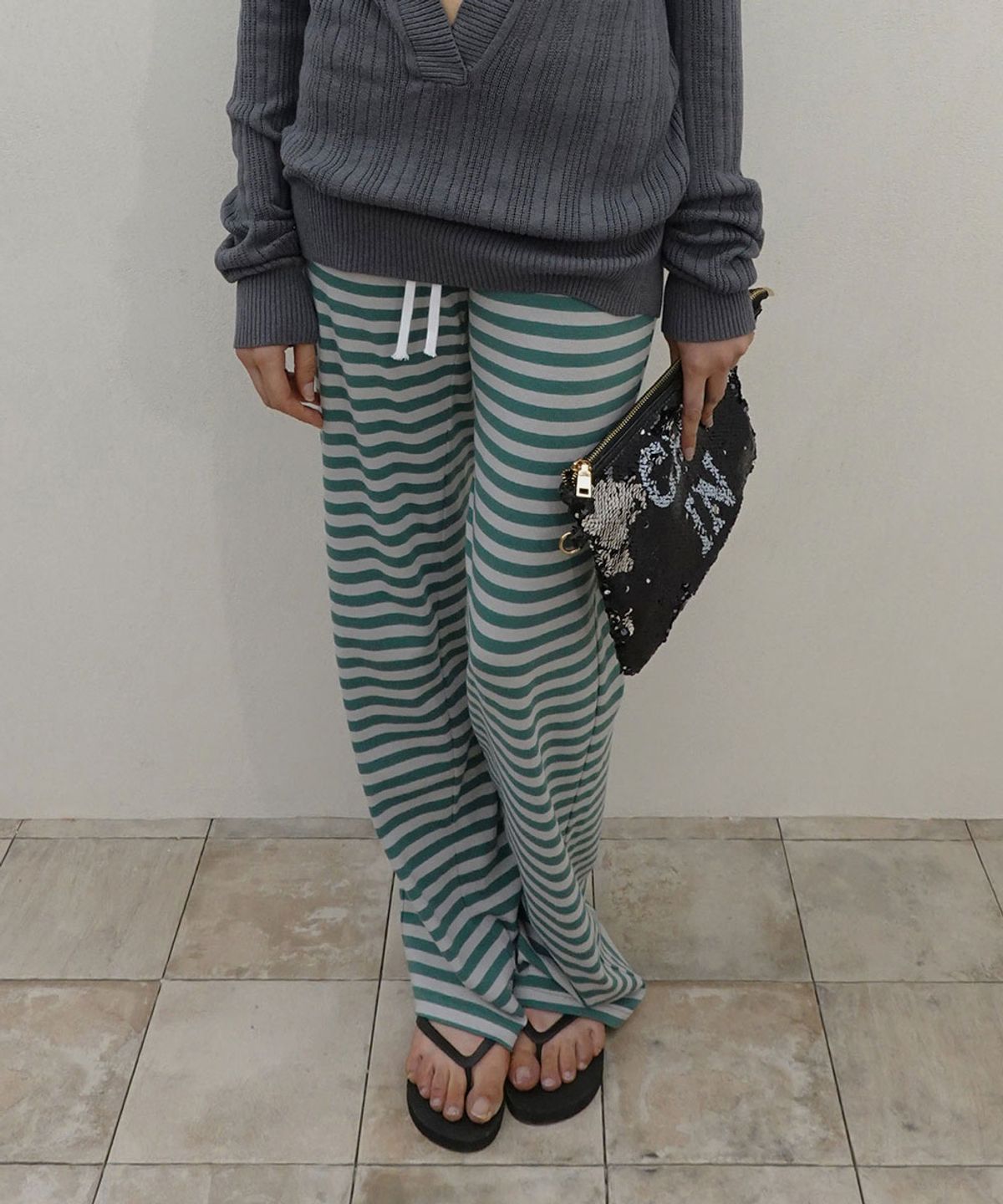 스컬프터(SCULPTOR) Classic Striped Jersey Pants Teal