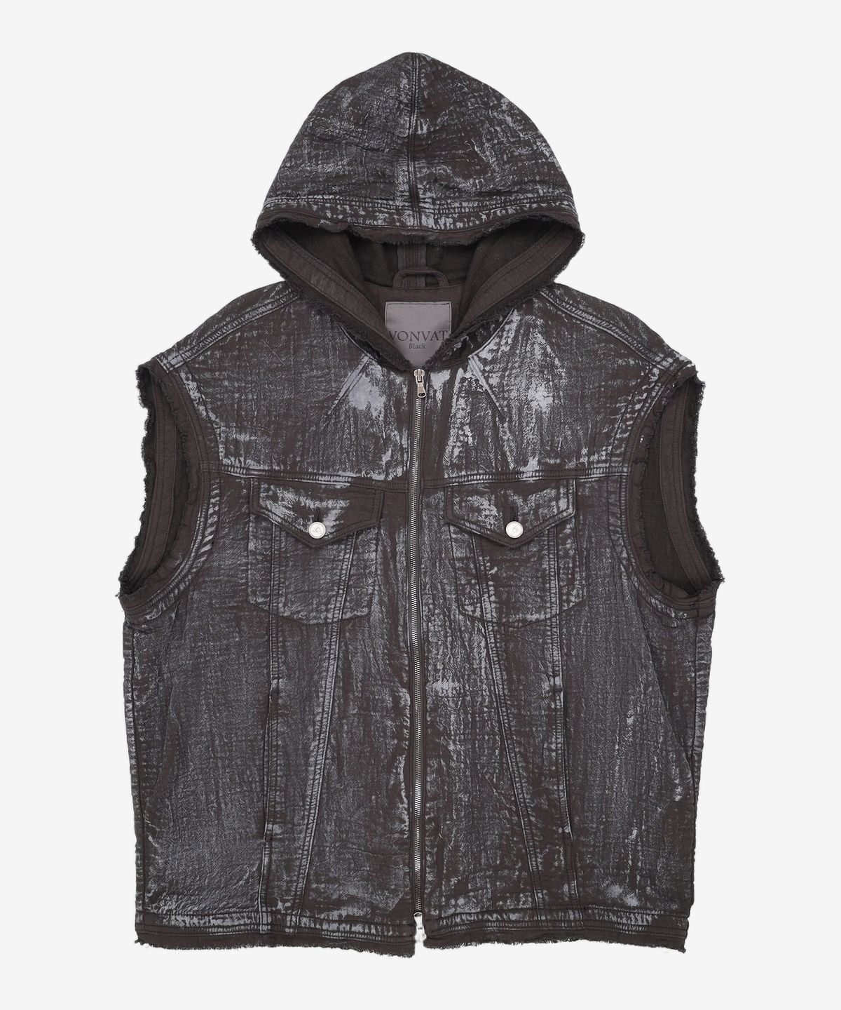 본바트(VONVAT) Dirty Linen Hood Vest (Black) 3