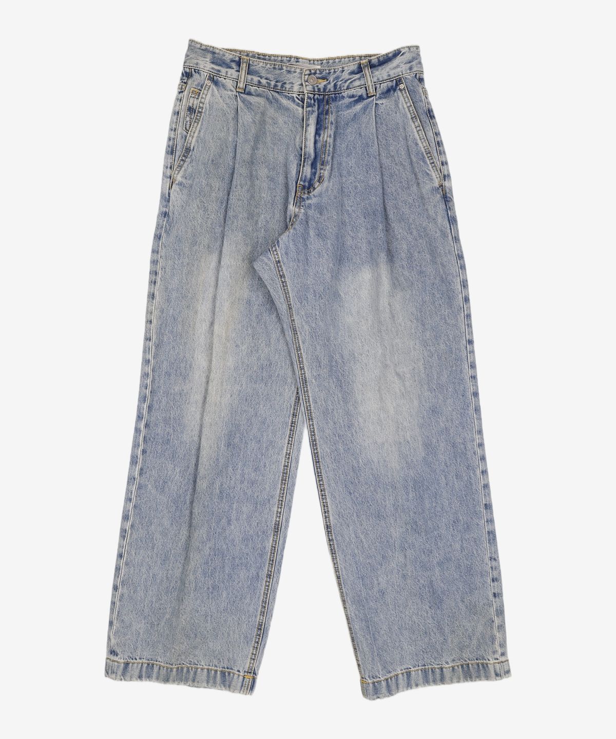 메종미네드(MAISON MINED) BELTED ONE TUCK WIDE DENIM L/BLUE 48