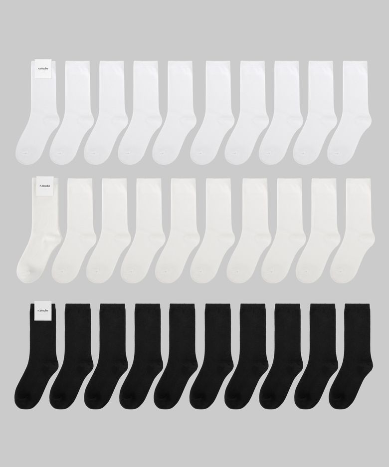 [20pack] 코시모 미들 삭스 _ 블랙/코튼화이트/화이트
