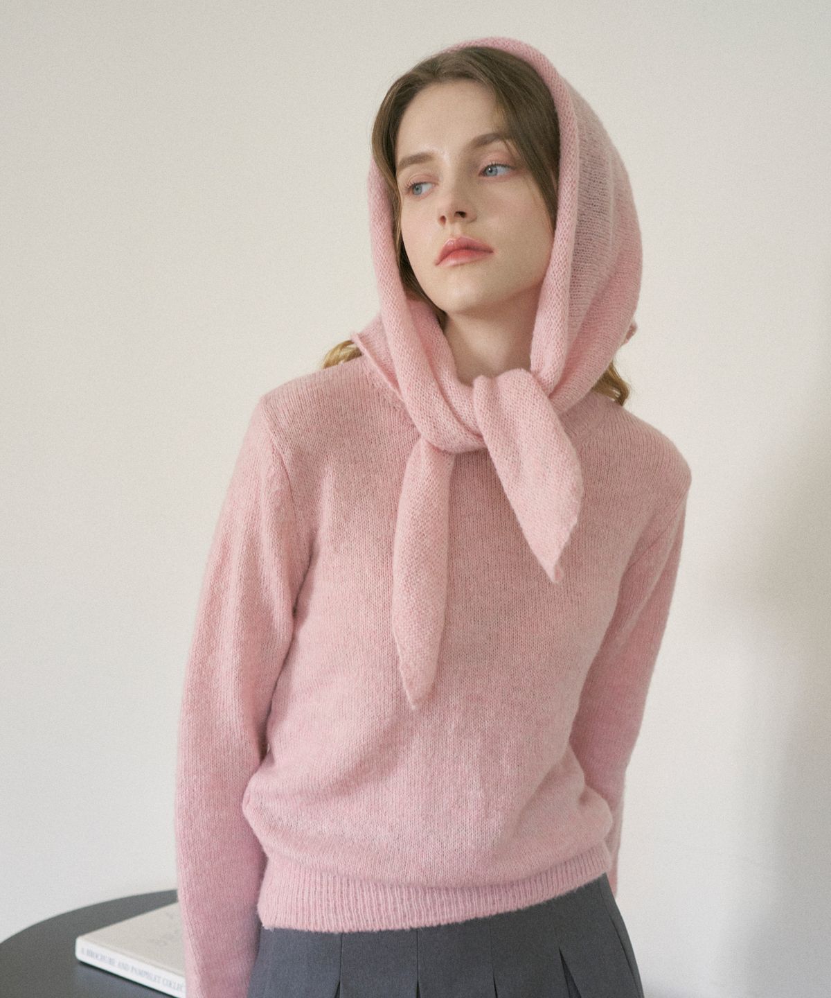 블레티(VLETI) Wool Round Neck knit Muffler Set (Pink)