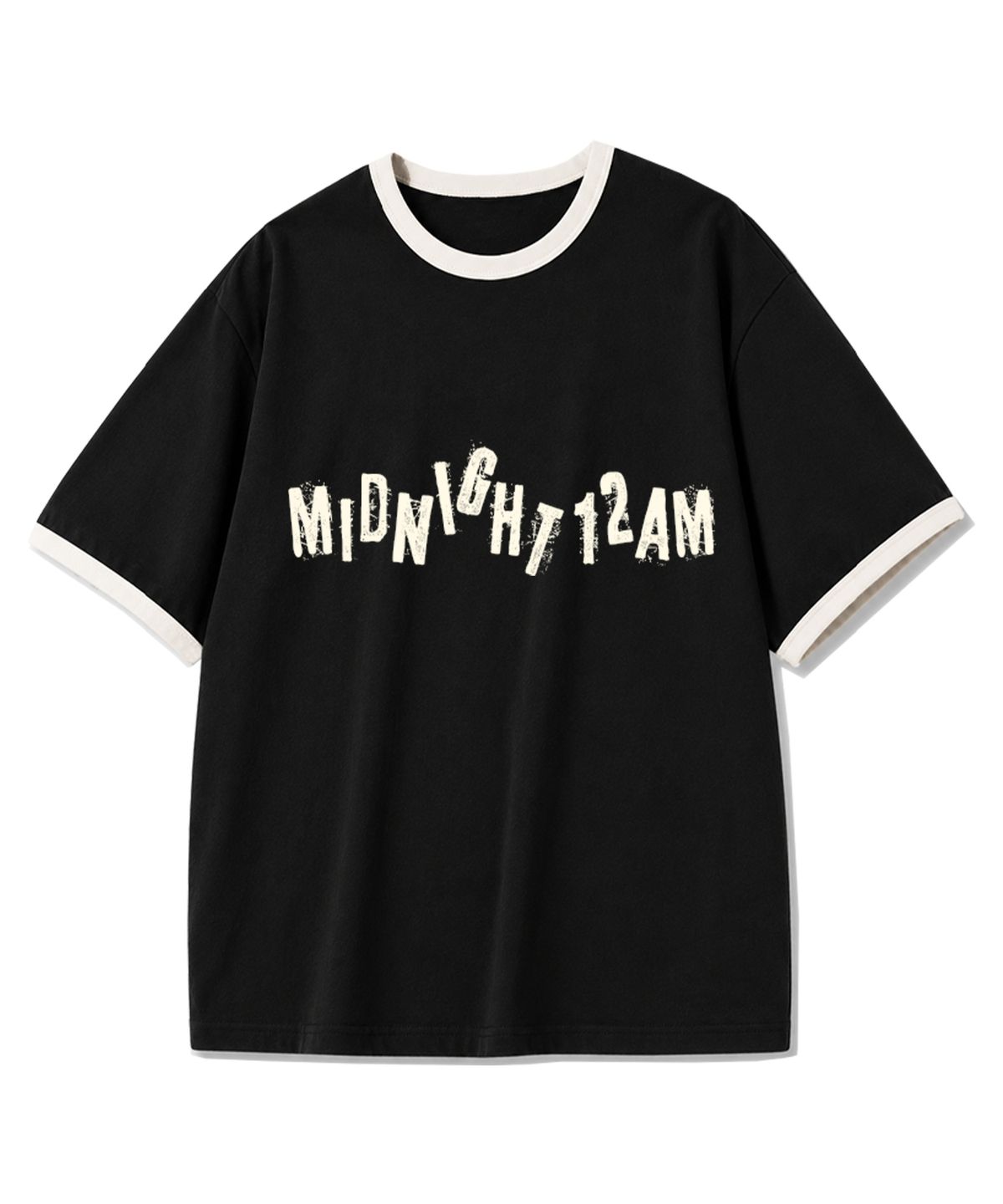 미드나잇12에이엠(MIDNIGHT12AM) 미드샤샤 링거 오버핏 반팔 티셔츠 블랙내추럴
