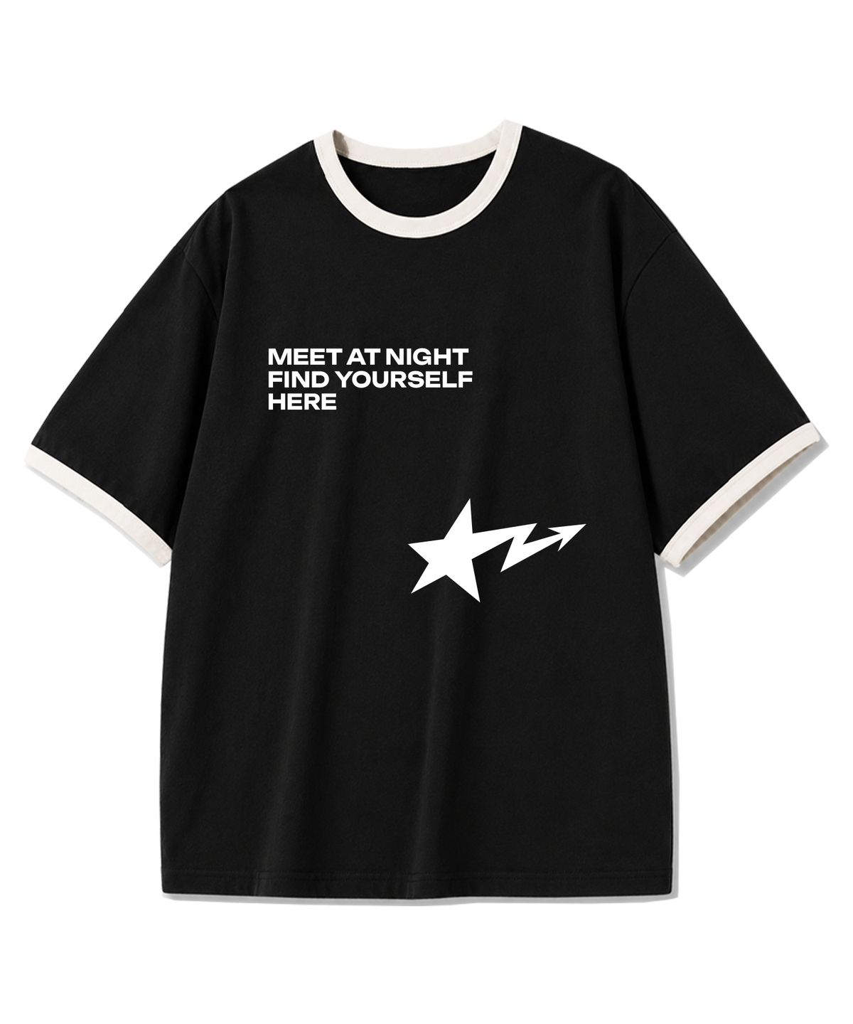 미드나잇12에이엠(MIDNIGHT12AM) 파인유어셀프 링거 오버핏 반팔 티셔츠 블랙내추럴
