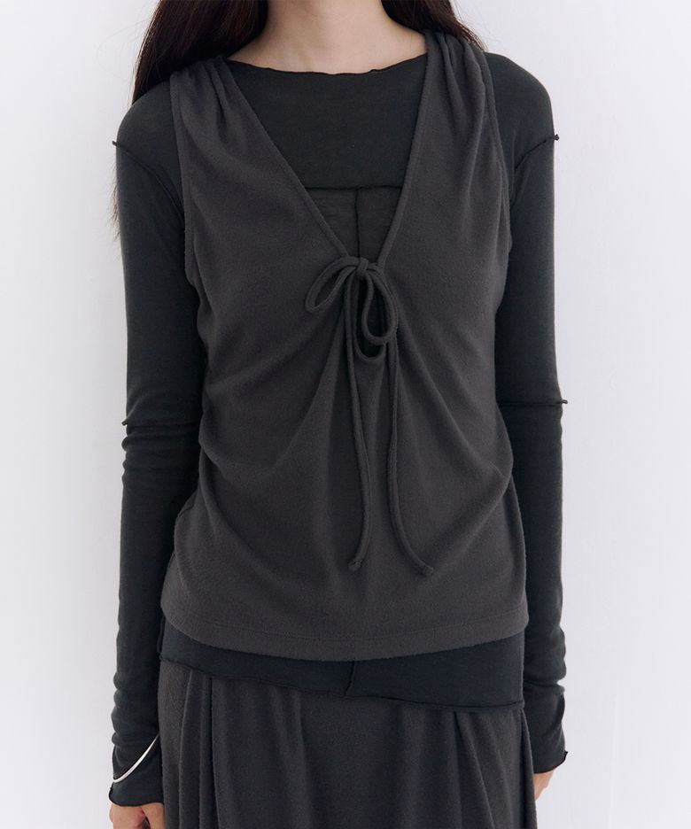 TIE DRAPE SLEEVELESS TOP [CHARCOAL]