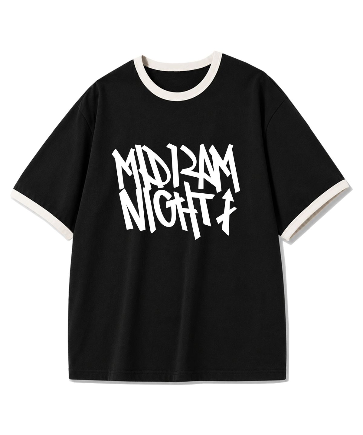 미드나잇12에이엠(MIDNIGHT12AM) 시그니처로고 링거 오버핏 반팔 티셔츠 블랙내추럴