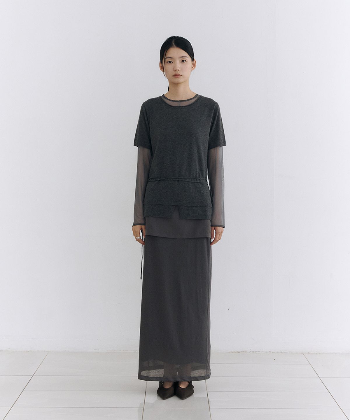로우타이드(LOW TIDE) LAYERED HALF SLEEVE KNIT [CHARCOAL]