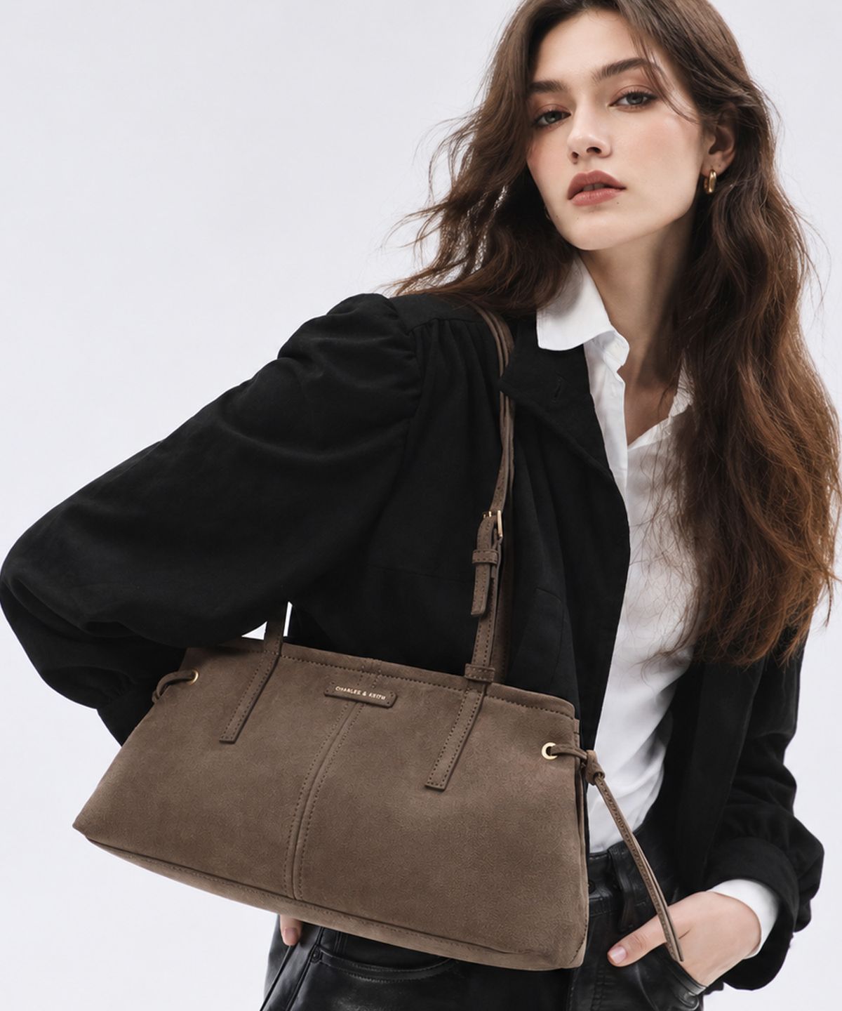 찰스앤키스(CHARLES & KEITH) 노앤 이롱게이티드 핸들 숄더백 스톤 그레이 CK2-20782673-1