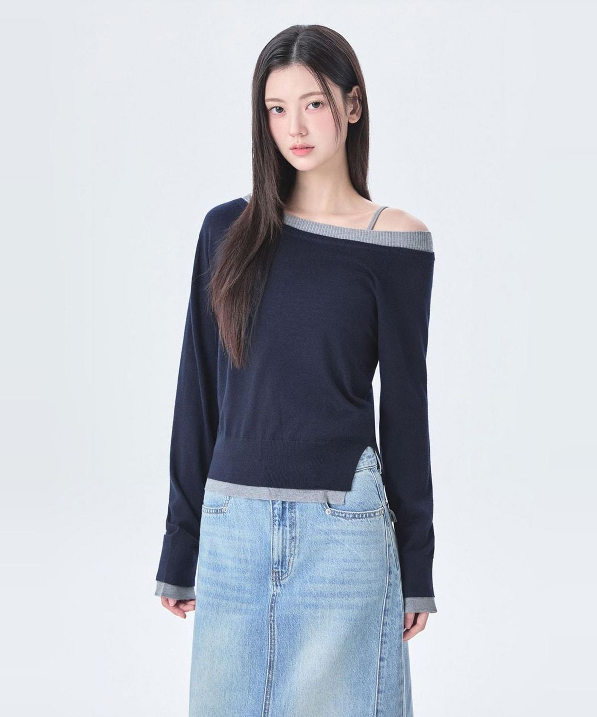 미쏘(MIXXO) 원숄더 레이어드 니트_MIWKAG902T