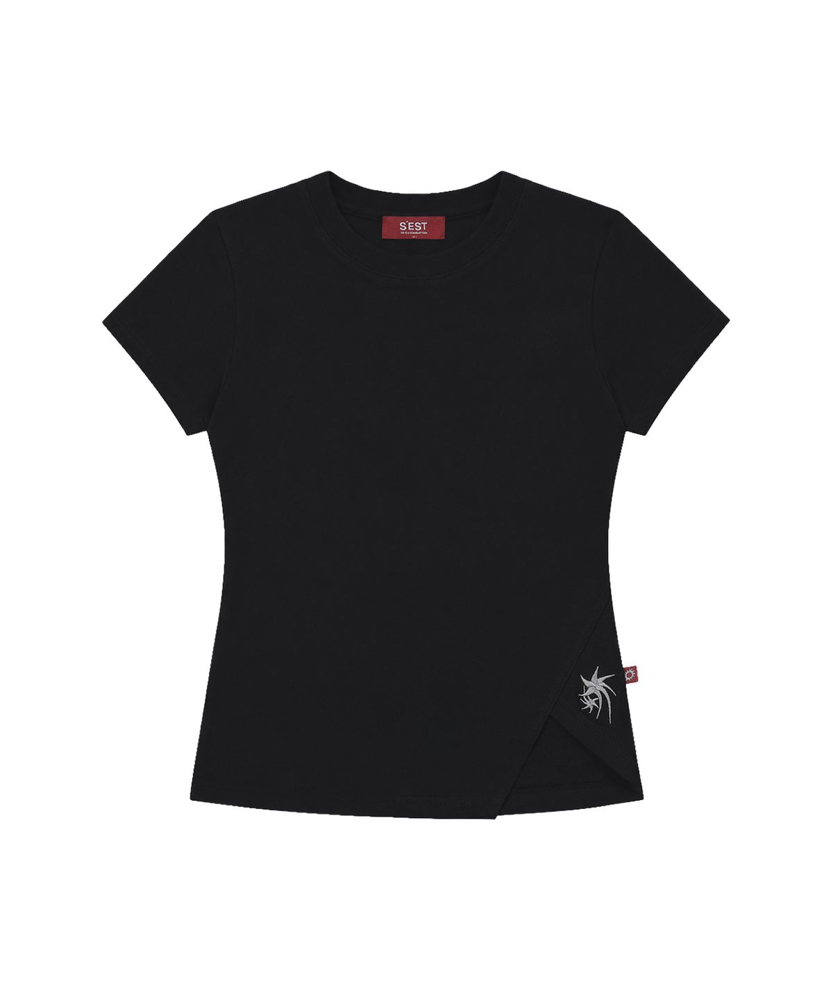 에스이에스티(S'EST) Side Slit Slim Fit T-shirts Black