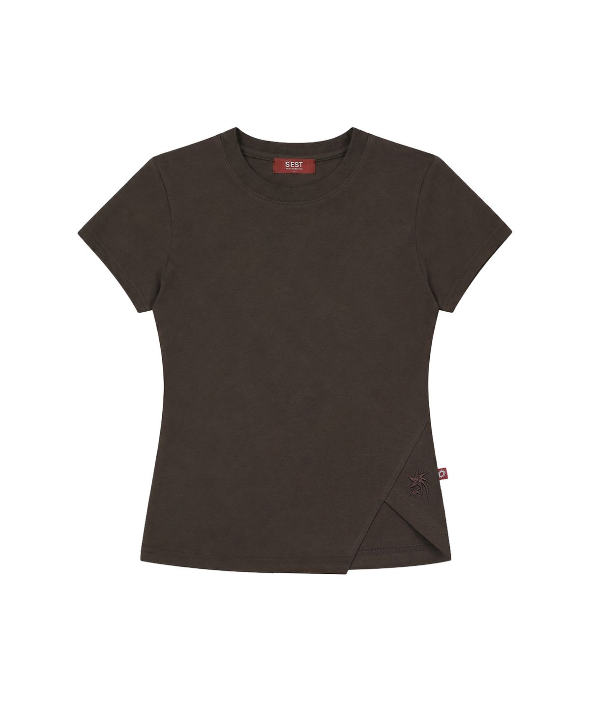 에스이에스티(S'EST) Side Slit Slim Fit T-shirts Dark Brown