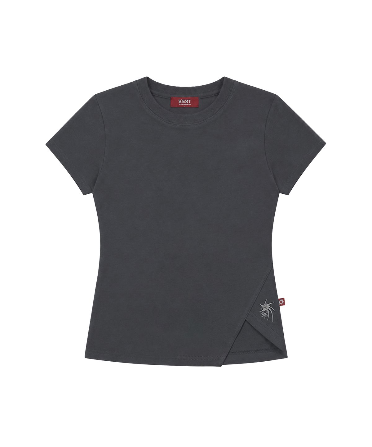 에스이에스티(S'EST) Side Slit Slim Fit T-shirts Charcoal