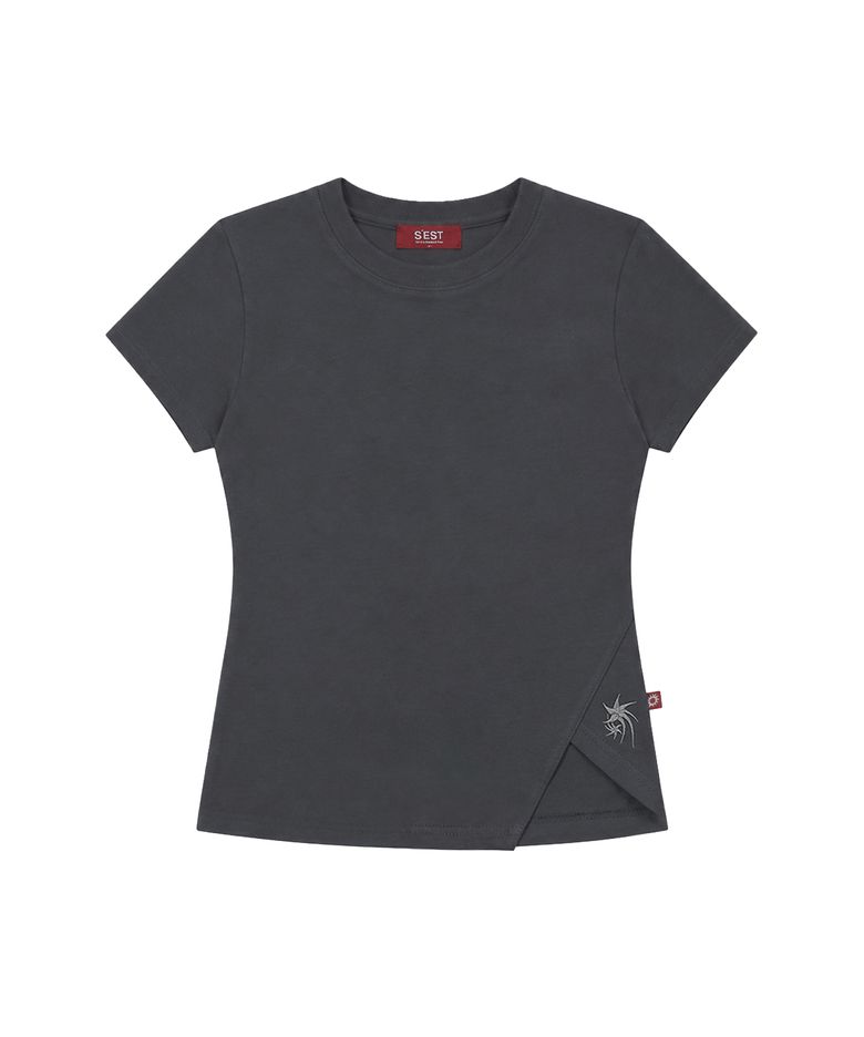 Side Slit Slim Fit T-shirts Charcoal