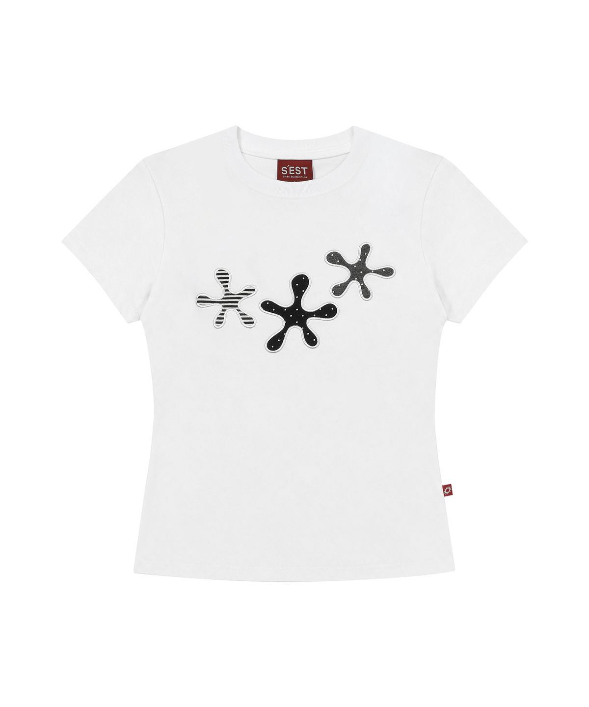 에스이에스티(S'EST) Dot Flower Slim Fit T-shirts White