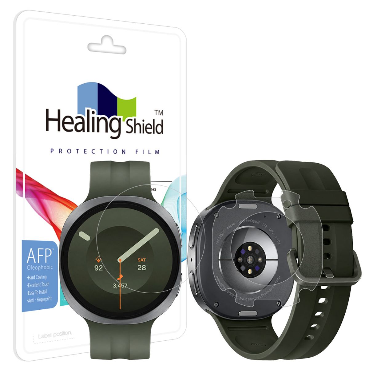 힐링쉴드(HEALINGSHIELD) 갤럭시워치9 44mm 올레포빅 액정보호필름 2매 무광후면필름 2매