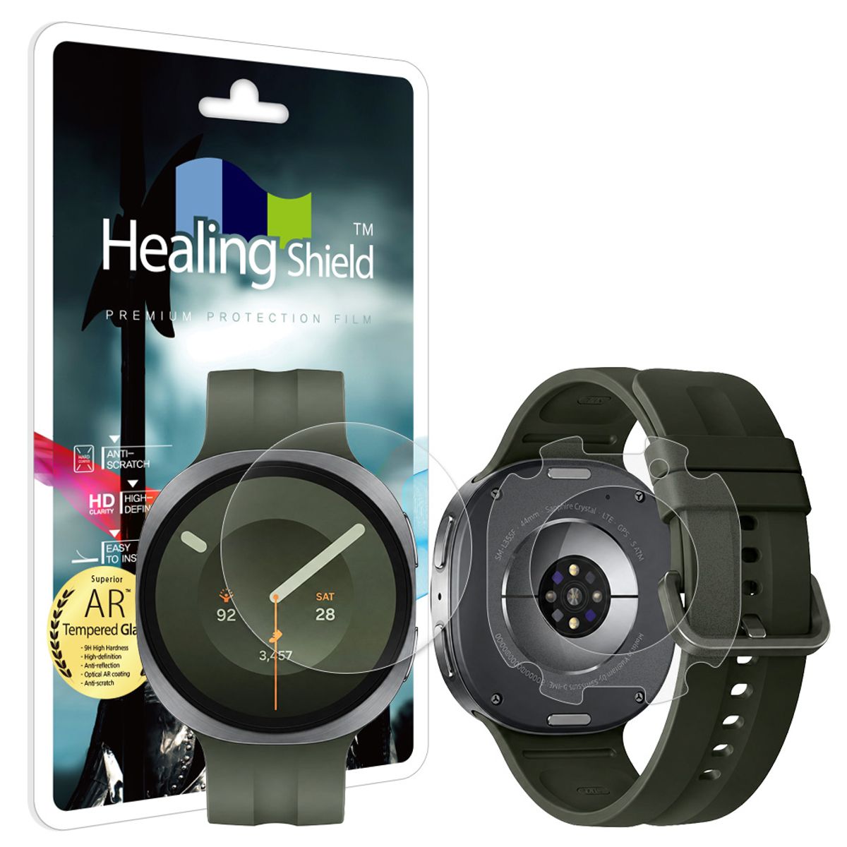 힐링쉴드(HEALINGSHIELD) 갤럭시워치9 44mm AR 고화질 강화유리필름 1매 무광후면필름 2매