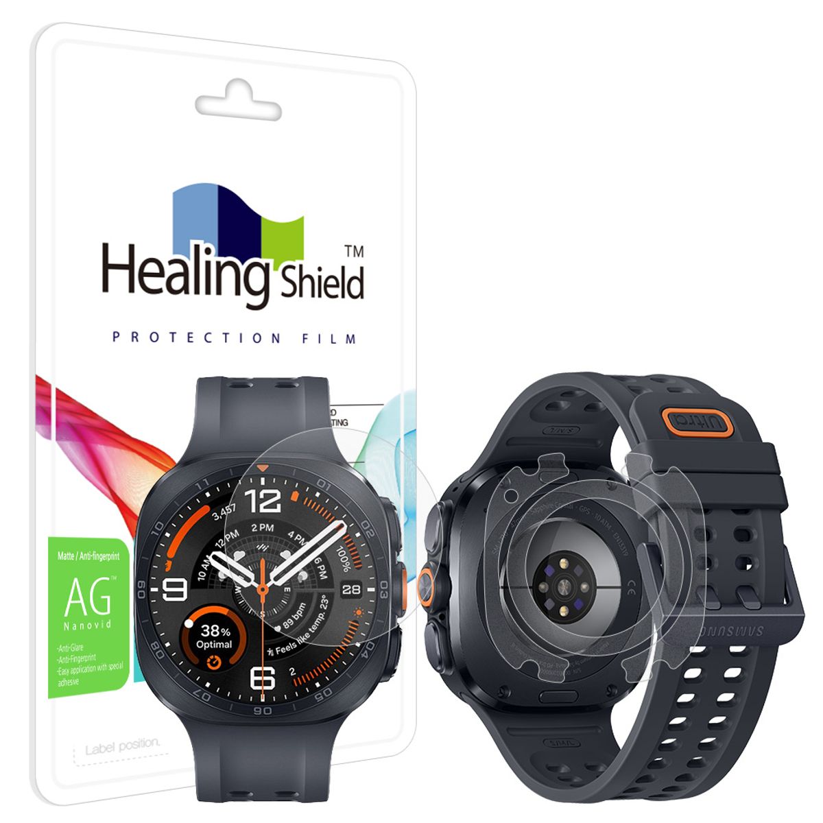 힐링쉴드(HEALINGSHIELD) 갤럭시워치9 울트라2 47mm 저반사 액정보호필름 2매 무광후면필름 2매