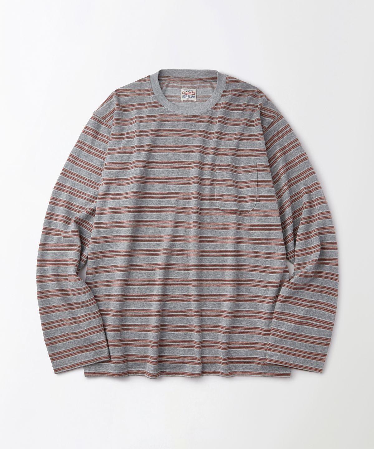 아웃스탠딩(OUTSTANDING) MULTI STRIPE POCKET LONG SLEEVE_ORANGE/GRAY