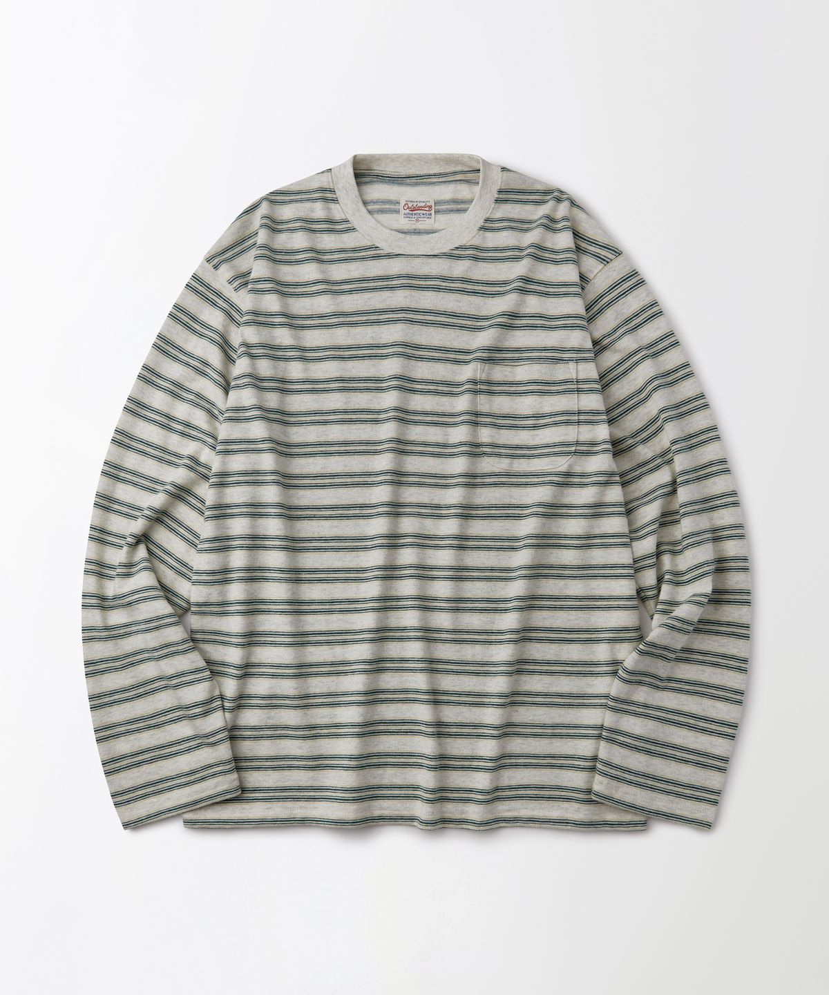 아웃스탠딩(OUTSTANDING) MULTI STRIPE POCKET LONG SLEEVE_GREEN/1%OATMEAL