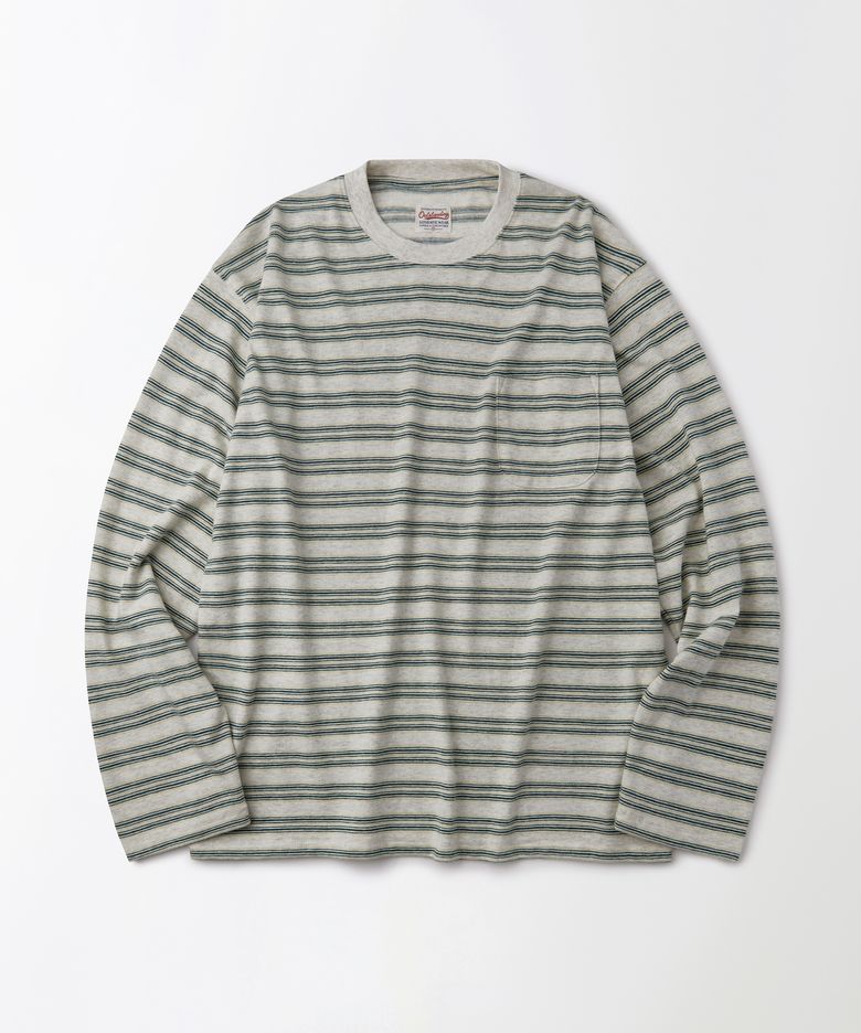 MULTI STRIPE POCKET LONG SLEEVE_GREEN/1%OATMEAL
