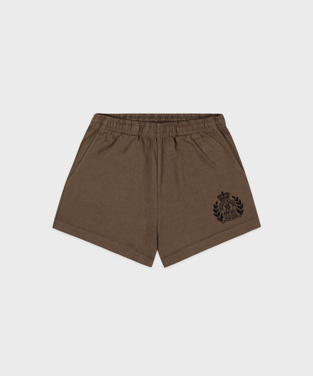 스포티앤리치(SPORTY&RICH) NY 크레스트 자수 디스코 쇼츠 - 샌드 R263AW7025