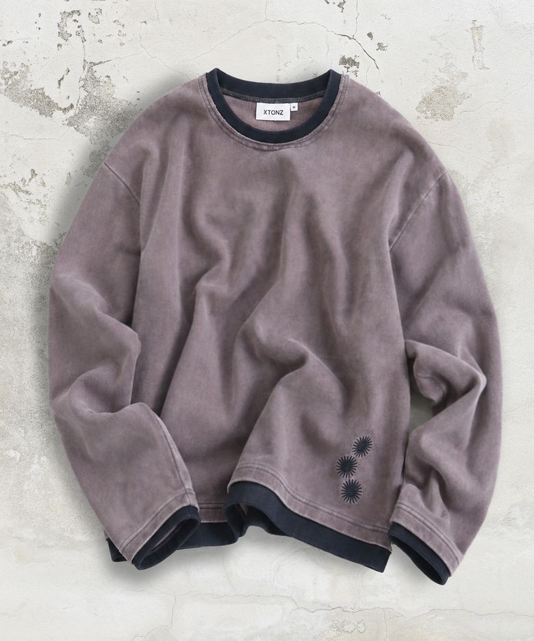 XTT168 더스트 워싱 레이어드 크롭 롱슬리브 (PURPLE/BROWN)