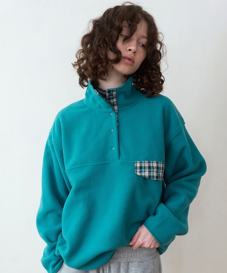 레트로 스냅 플리스 아노락 (Teal Green)