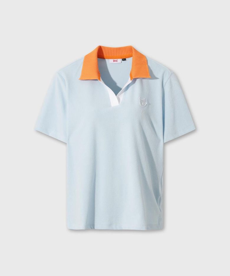 Women Color Block Collar Terry Polo WWTCM26304BUL