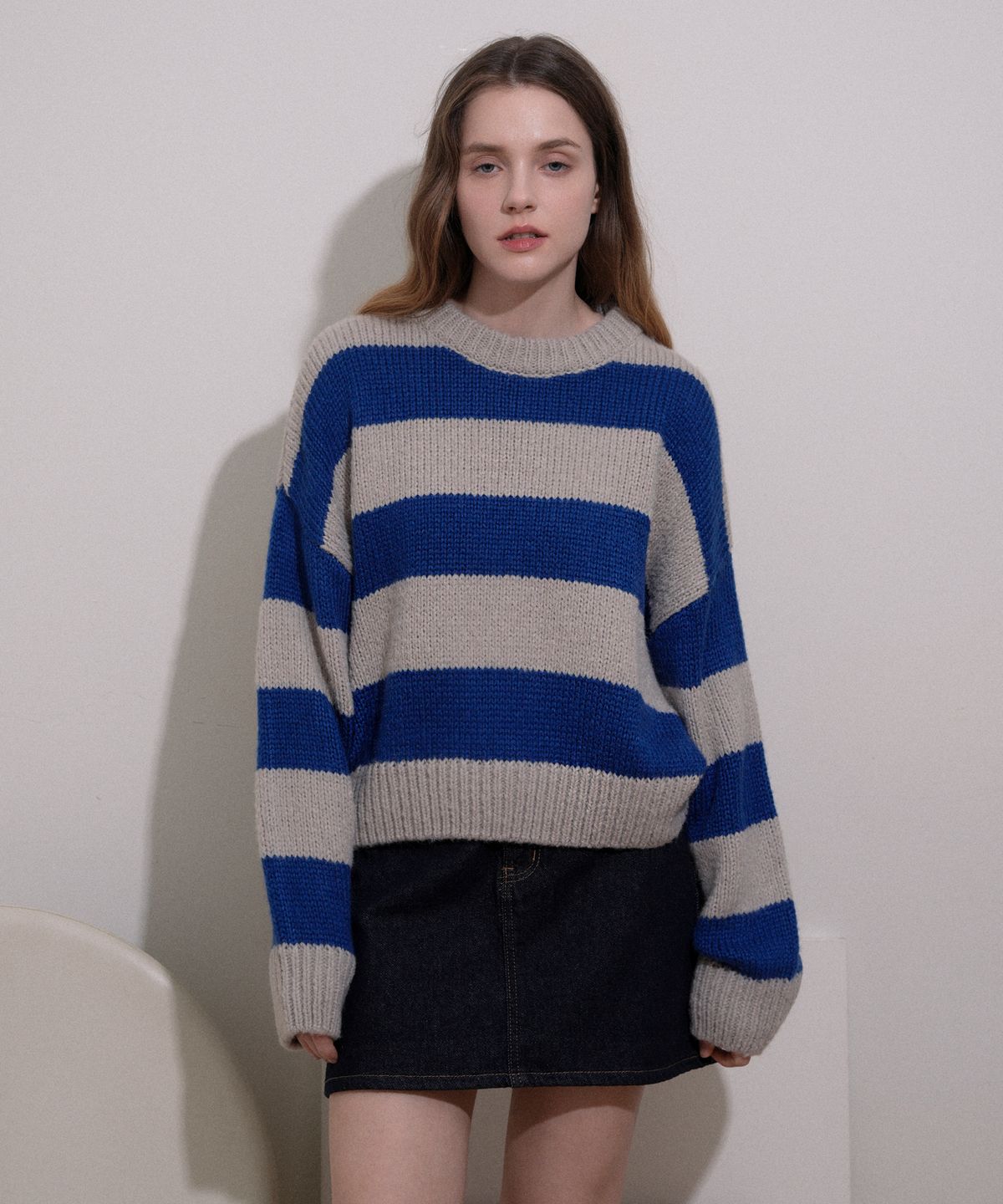 블레티(VLETI) Wool Color Scheme Striped Knit (Beige)