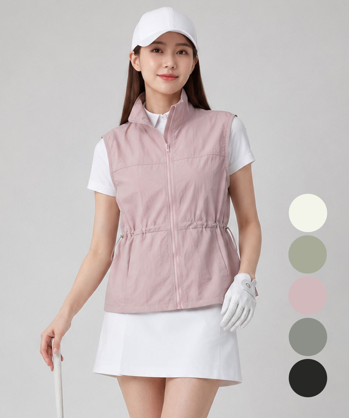 김영주 골프(KIM YOUNG JOO GOLF) 봄여름 바스락 스트링 집업 여성 하이넥 골프 조끼 DQMLVE56