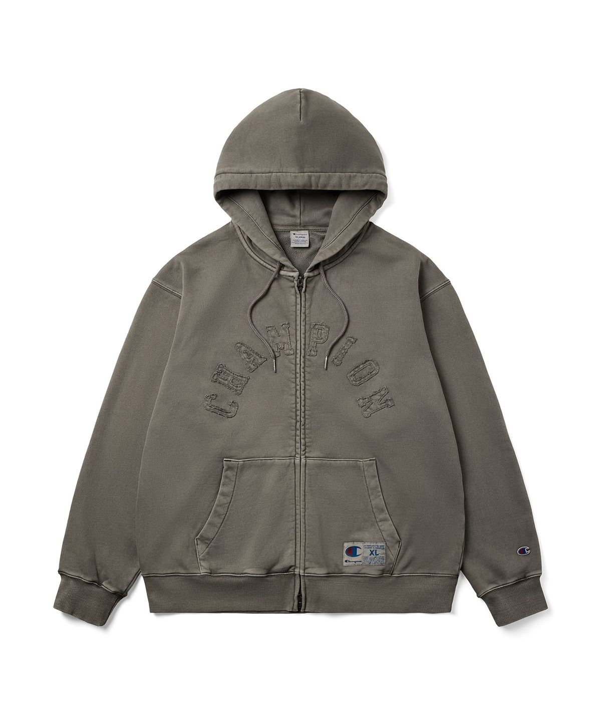 챔피온(CHAMPION) 아치 로고 루즈핏 아플리케 다잉 후드 집업 Brown