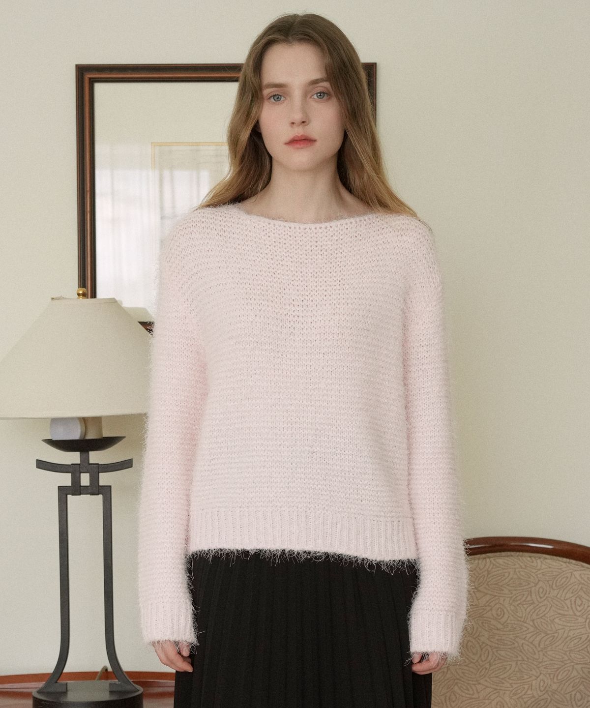 블레티(VLETI) Boat-neck Loosefit Basic Knit (Light pink)
