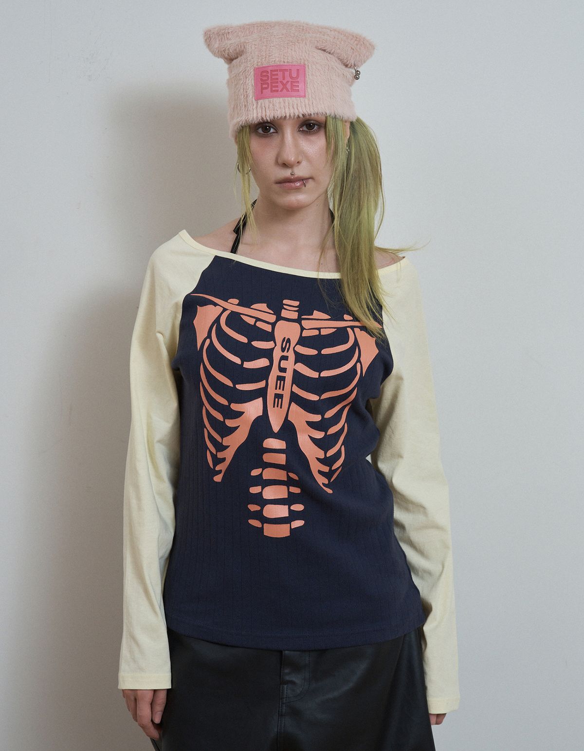셋업이엑스이(SETUP-EXE) SKELETON RAGLAN TOP / LEMON