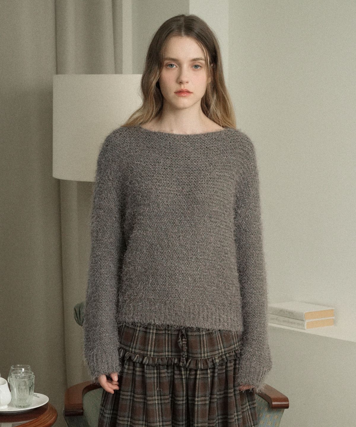 블레티(VLETI) Boat-neck Loosefit Basic Knit (Charcoal)
