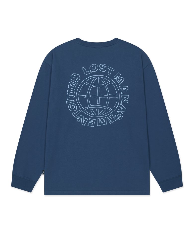 DOODLE GLOBE LONG SLV TEE vintage blue