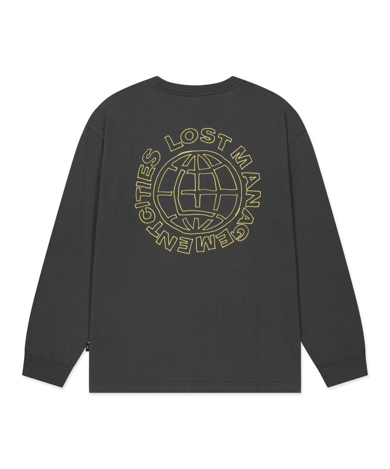 DOODLE GLOBE LONG SLV TEE charcoal