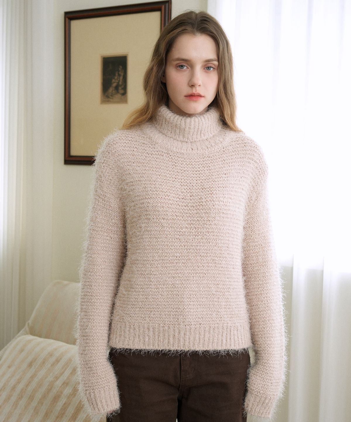 블레티(VLETI) High Neck Loose Fit Knit (Beige)