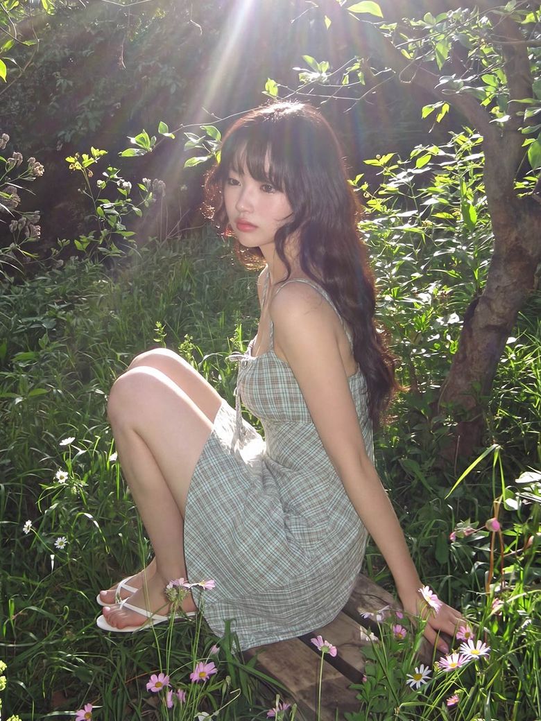 Vintage Check Ribbon Cami Mini Dress (LIGHT GRAY)
