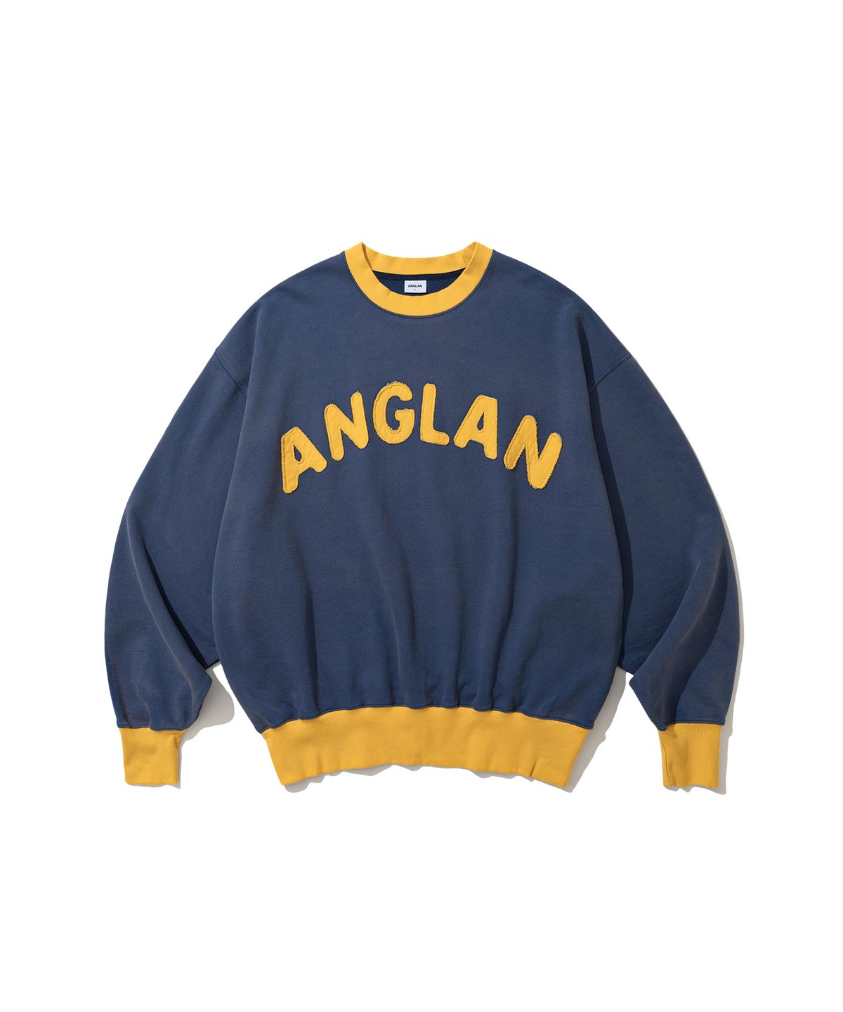 앵글런(ANGLAN) Appliqué Washed Sweat Shirt - Blue