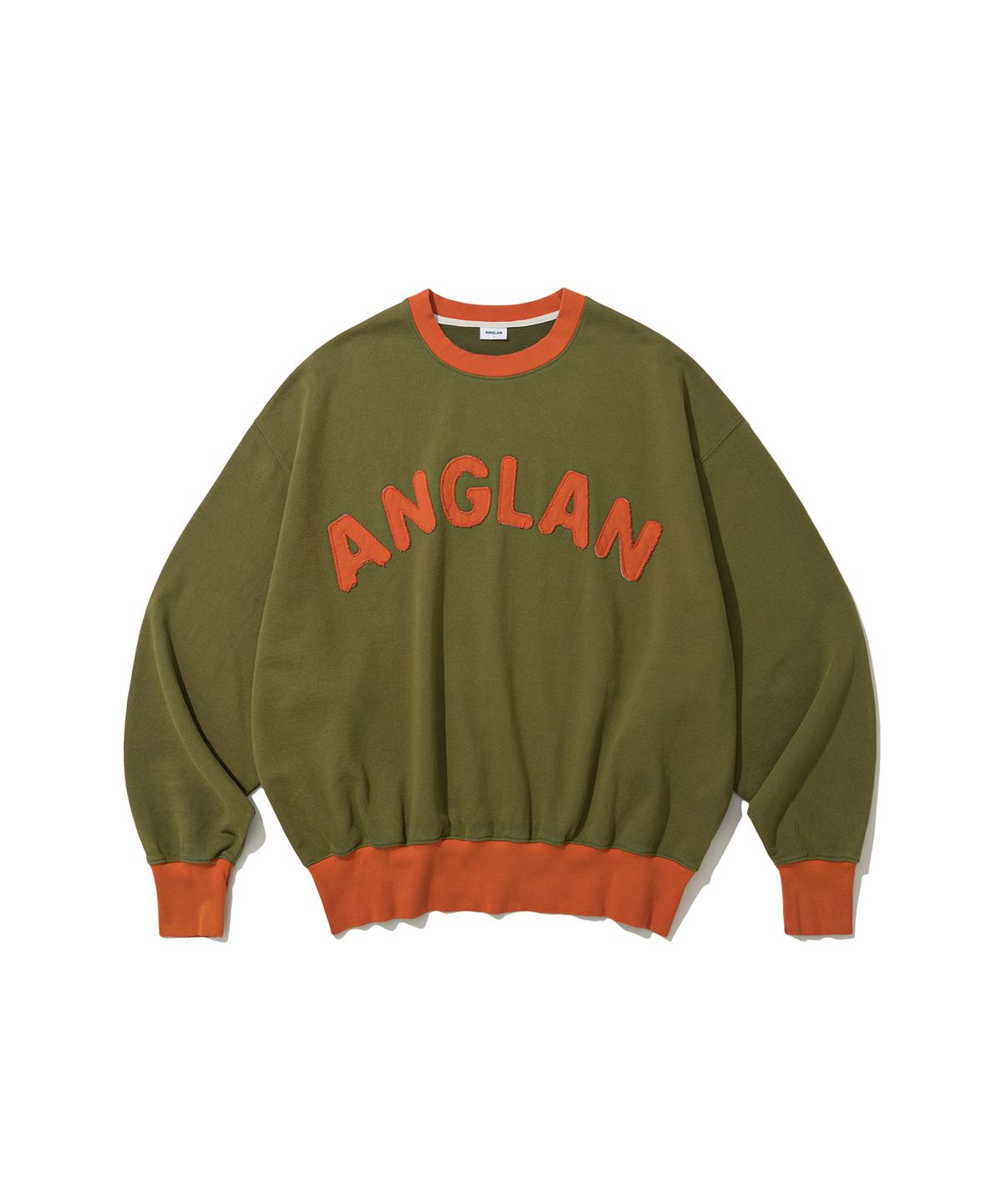 앵글런(ANGLAN) Appliqué Washed Sweat Shirt - Khaki