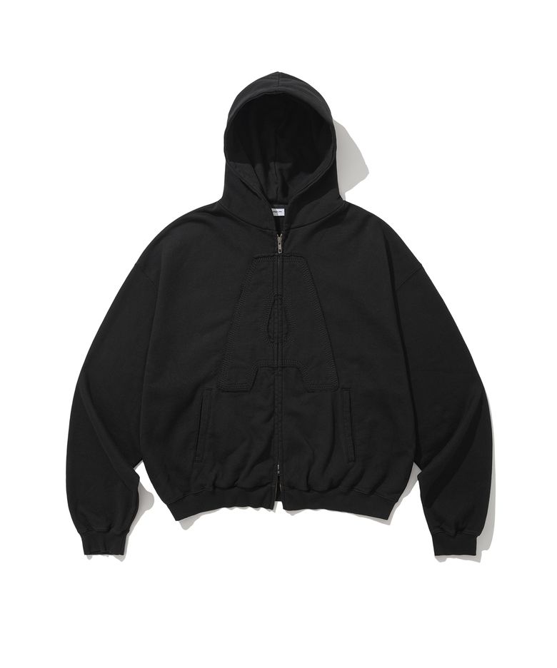Big Appliqué Hood Zip-Up - Black