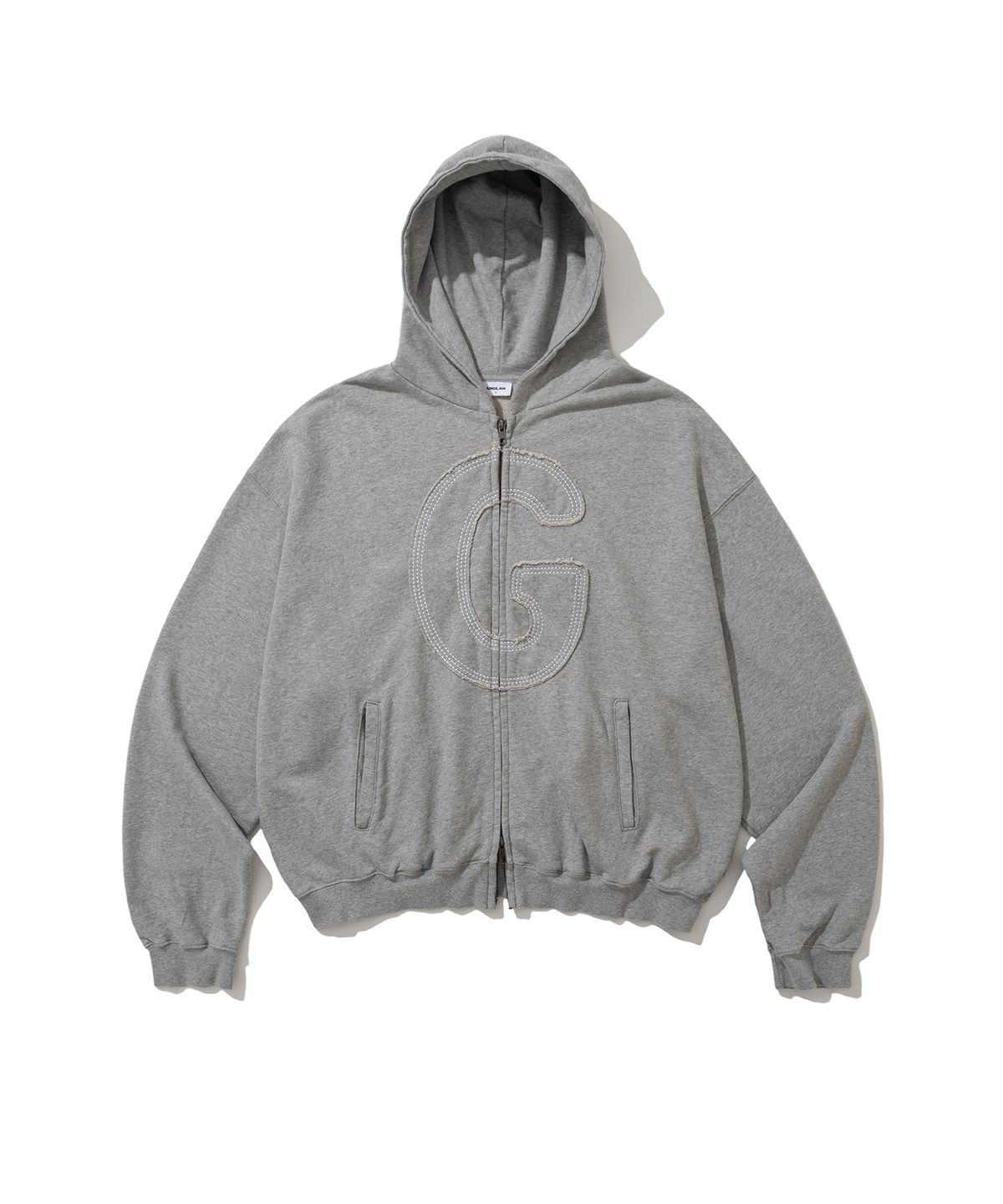 앵글런(ANGLAN) Big Appliqué Hood Zip-Up - Melange Grey